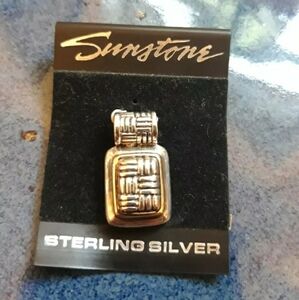 Vintage 18K & Sterling Silver Pendant Basket Weave by Sunstone NWT 1980
